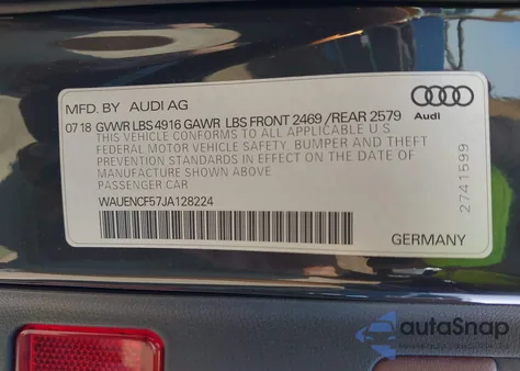 2018 Audi A5 2.0T Premium из США, поврежденный, VIN WAUENCF57JA128224